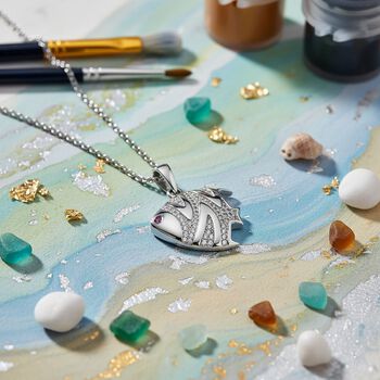 Rhodolith Granat, Moissanit Schmuckset 925 Silber rhodiniert und Edelstahl platiniert ca. 0,27 ct.