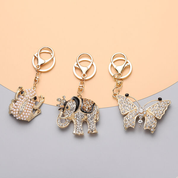 3er-Set- wei&szlig;e und schwarze Kristall-Schl&uuml;sselanh&auml;nger image number 1