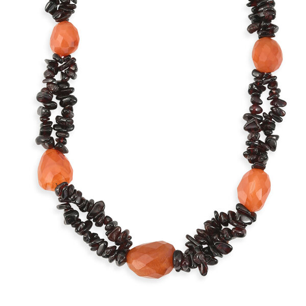 Roter Granat, Karneol Halskette ca. 50 cm Nickelfreies Messing Platiniert ca. 555.00 ct image number 2