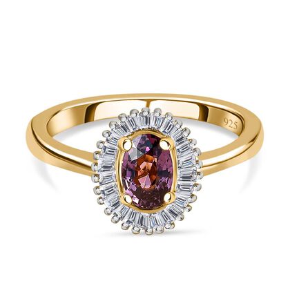 AA Lavendel-Spinell, wei&szlig;er Diamant Ring, 925 Silber Gelbgold Vermeil, (Gr&ouml;&szlig;e 19.00) ca. 0.70 ct