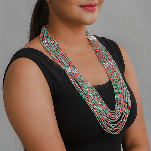 T&uuml;rkisfarbene mehrlagige Saatperlen-Halskette, 79 cm image number 1