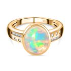 Natürlicher, äthiopischer Welo Opal, Weißer Diamant Ring, 925 Silber Gelbgold Vermeil, (Größe 18.00) ca. 2.11 ct
