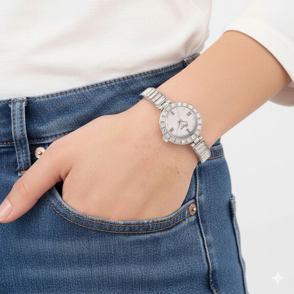 GENOA Time V2, Wei&szlig; diamantfarbene Zirkonia, Kristalluhr, japanisches Uhrwerk, 316L Edelstahl, Wei&szlig; image number 3