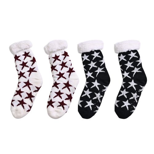 2er-Set rutschfeste Wintersocken mit Sherpa-Futter, (Größe 36-41), weiß und Schwarz image number 0