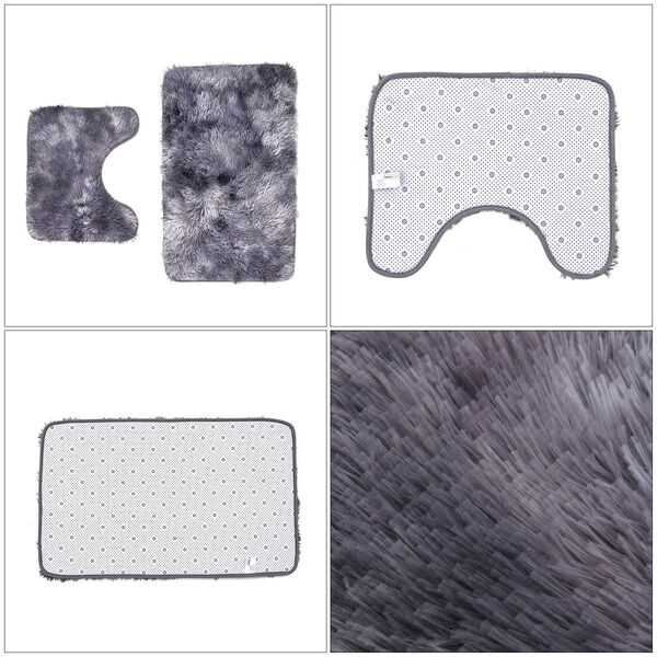 2er Set - Verlauf-Pl&uuml;sch-Matten mit Anti-Rutsch-R&uuml;ckseite, Grau image number 4