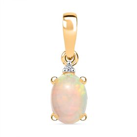 AA Natürlicher, äthiopischer Welo Opal, Lab Grown Diamant Anhänger 925 Silber vergoldet ca. 0,54 ct.