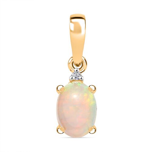 AA Natürlicher, äthiopischer Welo Opal, Lab Grown Diamant Anhänger 925 Silber vergoldet ca. 0,54 ct. image number 0