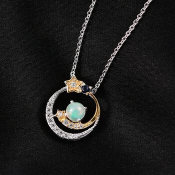 D'Joy AA &auml;thiopischer Welo Opal, blauer Saphir und Zirkon zweifarbiger Anh&auml;nger mit 50cm Kette - 0,37 ct.