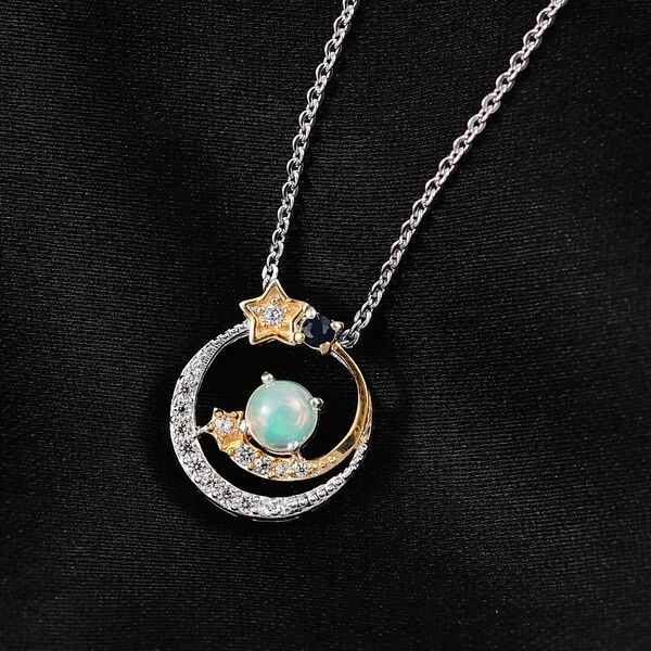 D'Joy AA &auml;thiopischer Welo Opal, blauer Saphir und Zirkon zweifarbiger Anh&auml;nger mit 50cm Kette - 0,37 ct. image number 2