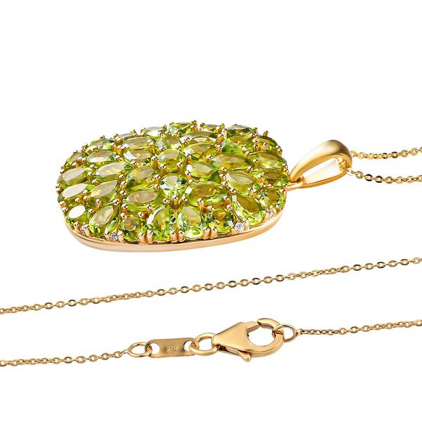 Nat&uuml;rlicher Peridot und Zirkon-Cluster-Anh&auml;nger mit Kette, 925 Silber vergoldet, 15,45 ct. image number 4