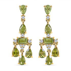 Natürlicher Peridot Ohrringe, 925 Silber vergoldet, ca. 6.20 ct