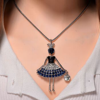 Emaillierte blaue und wei&szlig;e Kristall-Halskette, 70+5 cm