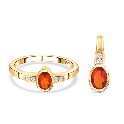 Crimson Feueropal-Ring und Anhänger, 925 Silber vergoldet ca. 0.76 ct image number 0