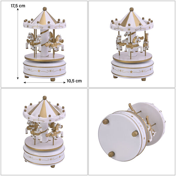 4-Pferde Holz Karussell Spieluhr, Gr&ouml;&szlig;e 18x10 cm, Wei&szlig; image number 4