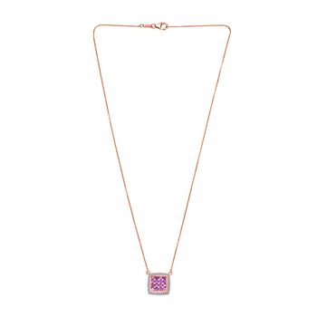 AA Lab Grown Rosa Saphir, Wei&szlig;er Zirkon Halskette ca. 50 cm 925 Silber 750 Ros&eacute;gold Vermeil ca. 2.59 ct