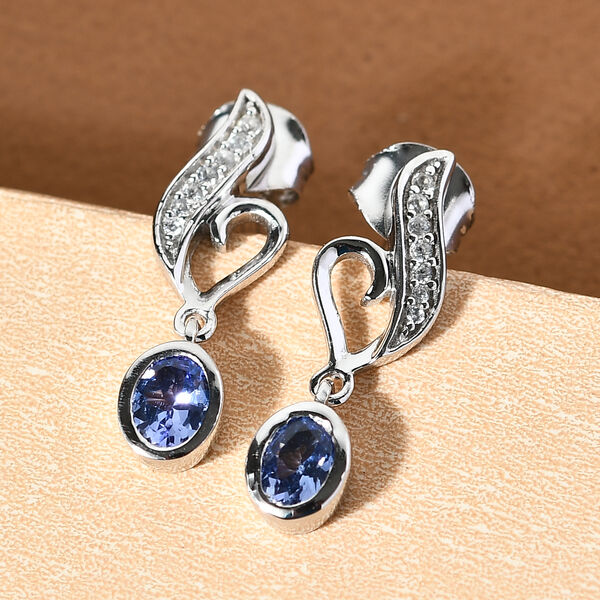 Tansanit und Zirkon Ohrh&auml;nger 925 Silber platiniert ca. 0,79 ct&nbsp; image number 2
