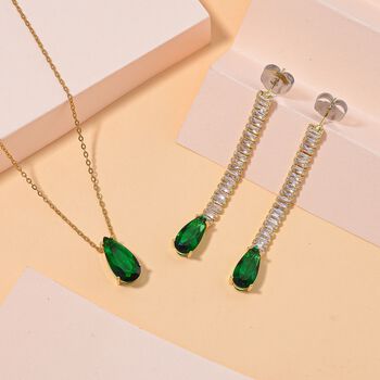 Wei&szlig;er Zirkonia, Neongr&uuml;ner Kristall Schmuckset Messing