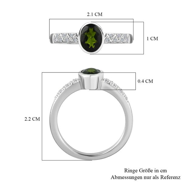 Nat&uuml;rlicher Chromdiopsid, Wei&szlig;er Zirkon Ring, 925 Silber platiniert, (Gr&ouml;&szlig;e 18.00), ca. 0.90 ct image number 7