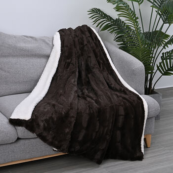 Luxus Kollektion - Superweiche Kunstfelldecke mit Sherpa Futter, 150x200 cm, Dunkelbraun