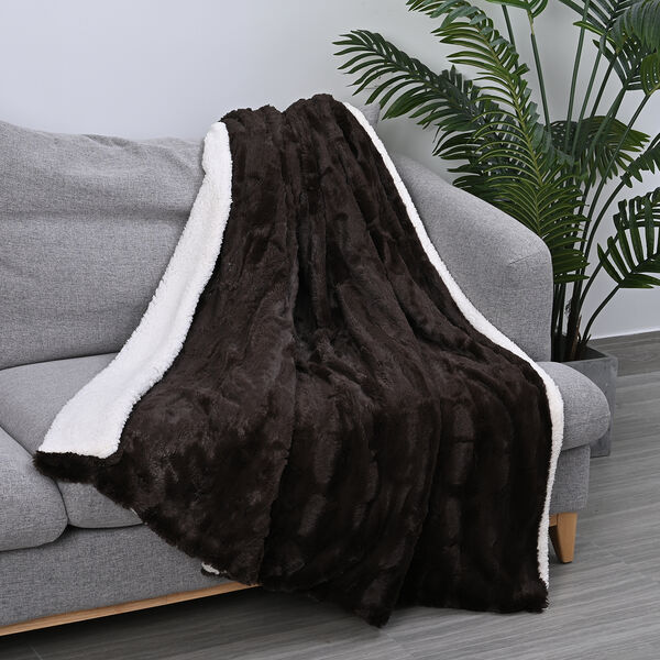 Luxus Kollektion - Superweiche Kunstfelldecke mit Sherpa Futter, 150x200 cm, Dunkelbraun