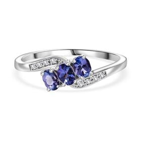 Tansanit, Weißer Zirkon Ring 925 Silber rhodiniert (Größe 17.00) ca. 0.56 ct