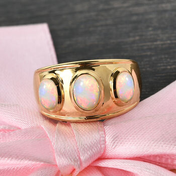 Nat&uuml;rlicher &Auml;thiopischer Opal 3 Stein Ring 925 Silber vergoldet  ca. 1,25 ct