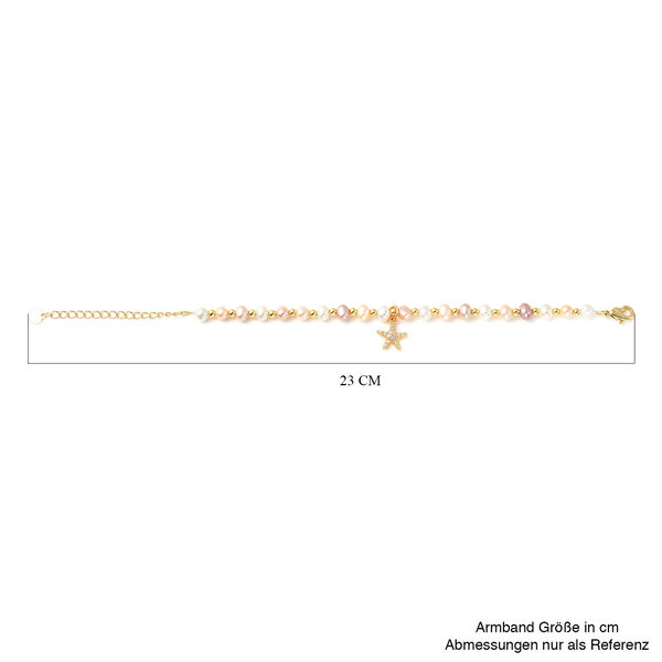 Mehrfarbiges S&uuml;&szlig;wasserperlen und wei&szlig;es Kristall-Armband, 16.5 cm, Reines Messing image number 6