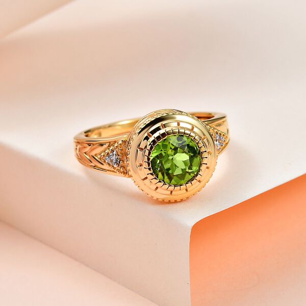 Nat&uuml;rlicher Peridot wei&szlig;er Zirkon Ring,  925 Silber vergoldet (Gr&ouml;&szlig;e 18.00) ca. 1.60 ct image number 2
