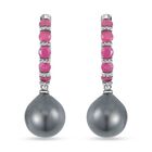 Tahiti Perle, Afrikanischer Rubin (Fissure gef&uuml;llt) Ohrringe, 925 Silber rhodiniert, ca. 1.50 ct