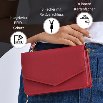 Modische 
Sling-Crossbody-Tasche mit RFID-Schutz, 19 x 12 x 7 cm, Rot