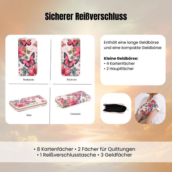 2-teiliges Geldbörsen-Set mit Schmetterlingsmuster, 18x2,5x10 cm und 11x2,5x9 cm image number 3