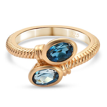 London Blau Topas Bypass Ring 925 Silber vergoldet (Gr&ouml;&szlig;e 16.00) ca. 1,36 ct