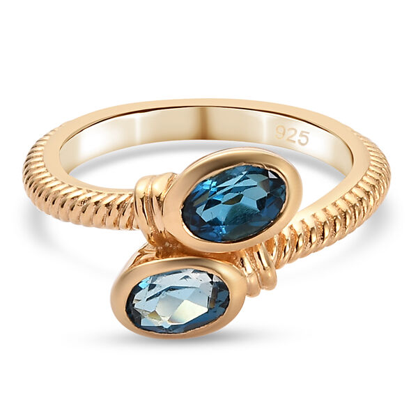 London Blau Topas Bypass Ring 925 Silber vergoldet  ca. 1,36 ct