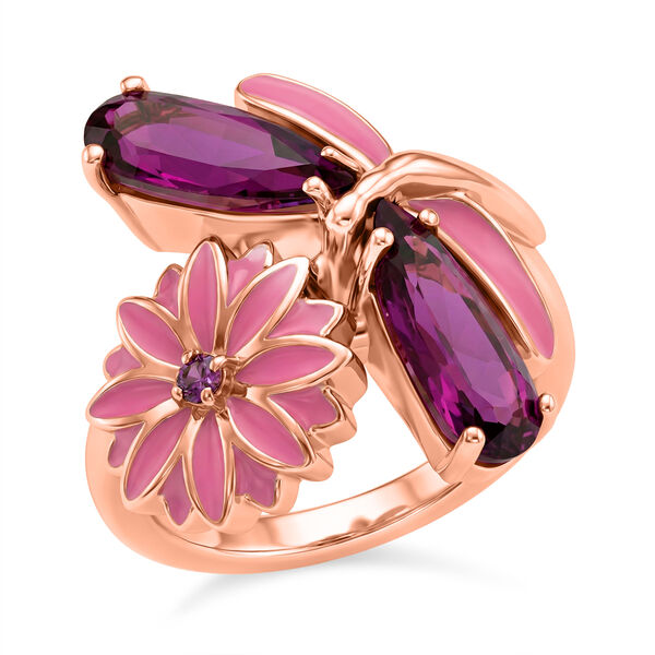 GP - Leuchtend Orchidee Quarz Triplette, Lotus Granat Ring 925 Silber 750 Ros&eacute;gold Vermeil (Gr&ouml;&szlig;e 18.00) ca. 2,44 ct image number 4