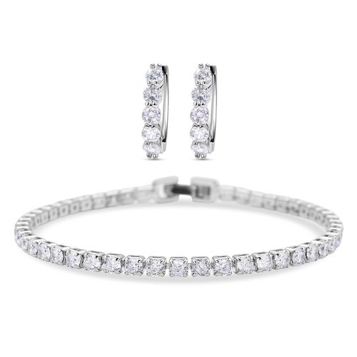 Weißes Zirkonia-Armband und Creolen, reines Messing ca. 15,50 ct image number 0