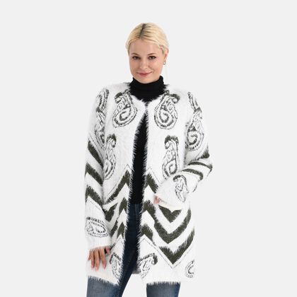 Gemusterter Cardigan mit Taschen, Einheitsgr&ouml;&szlig;e, Paisley-Muster, Tiefgr&uuml;n