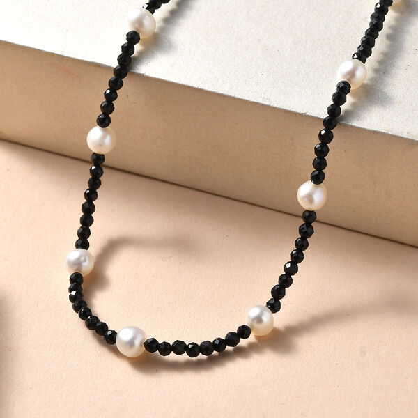 Schwarze Spinell und S&uuml;&szlig;wasserperle 60+5cm Halskette image number 2