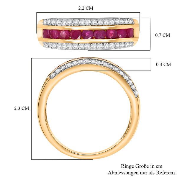 MÜNCHEN CLOSE OUT - AA Burmesischer Rubin, Weißer Zirkon Ring 925 Silber 750 Gelb Vergoldet (Größe 20.00) ca. 1.34 ct image number 6