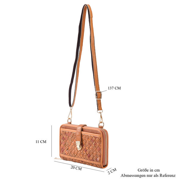 CHAOS BY ELSIE - Gewebte Umh&auml;ngetasche aus 100% echtem Leder mit RFID Schutz, Gr&ouml;&szlig;e 20x2x11 cm, Hellbraun image number 7