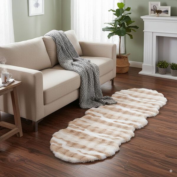 Kunstfell-Teppich mit Wellenform, Schaumstoffunterlage, 60x180cm, Beige image number 6