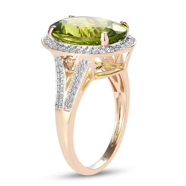AA nat&uuml;rlicher Peridot, Champagner Diamant und Zirkon-Ring, 375 Gelbgold  ca. 6,19 ct image number 5