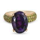 Marokkanischer Amethyst und Russischer Diaopside Solit&auml;r Ring 925 Silber 585 Vergoldet (Gr&ouml;&szlig;e 16.00) ca. 5,72 ct