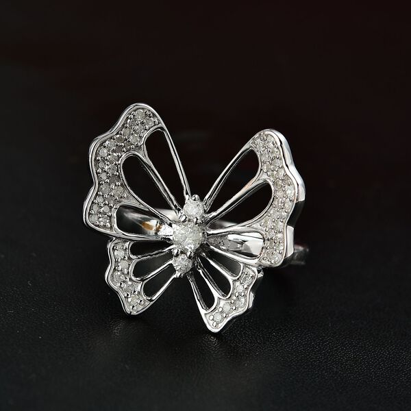 GP Italian Garden Kollektion- Wei&szlig;er Diamant und blauer Saphir-Ring, 925 Silber rhodiniert - 0,51 ct, image number 2