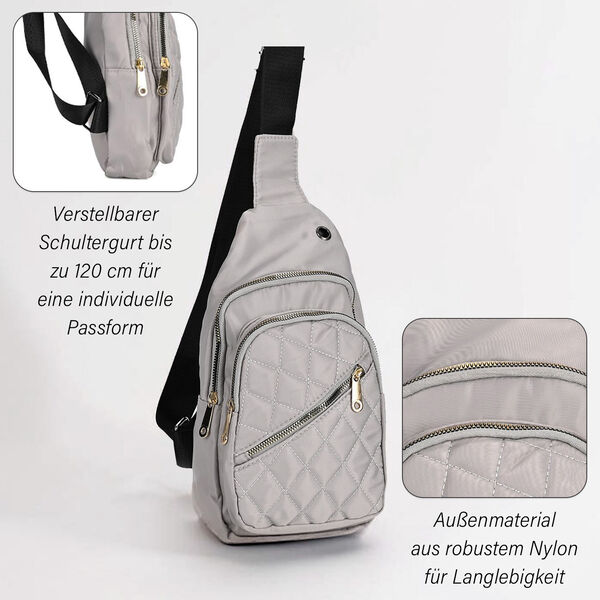Stepp-Slingtasche mit RFID-Schutz und Kopfhöreröffnung, Größe: 17x7,5x30cm, Hellgrau image number 3