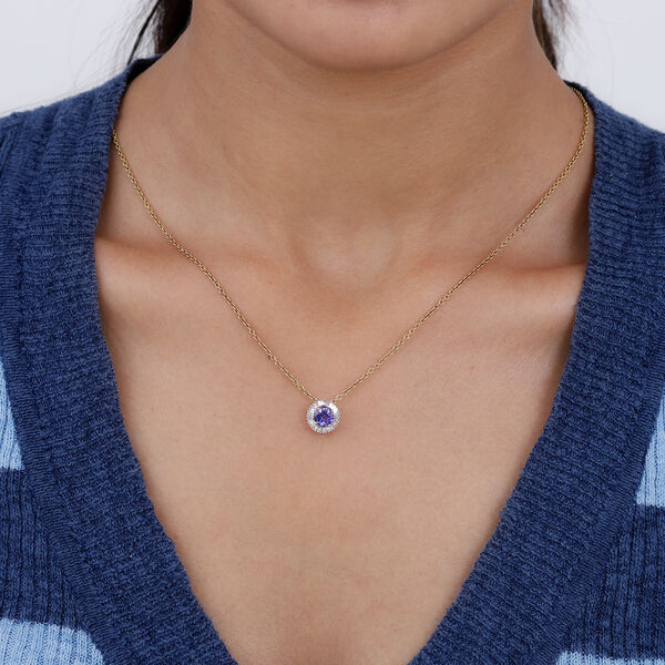 Tansanit und Diamant Halo-Anhänger in Gelbgold image number 2