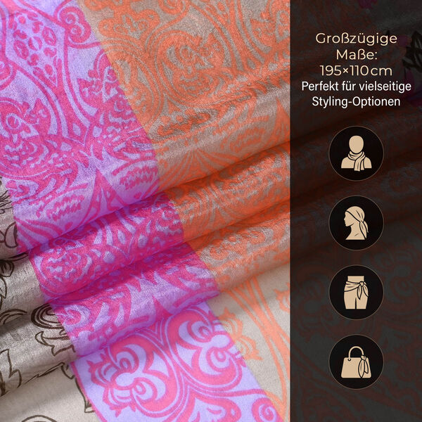 Chaos by Elsie Echtleder Streifenmuster Crossbody Tasche mit RFID-Schutz und Mini-Taschenlampe und LA MAREY Schal aus 100% Maulbeerseide image number 15