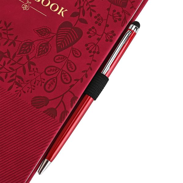 Premium Set; Notizbuch und Taschentagebuch mit geschnitztem, samtigem Hardcover und Kugelschreiber, Rot image number 8