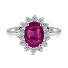 Afrikanischer Rubin (Fissure gefüllt), Weißer Zirkon Ring, 925 Silber rhodiniert (Größe 21.00) ca. 2.19 ct