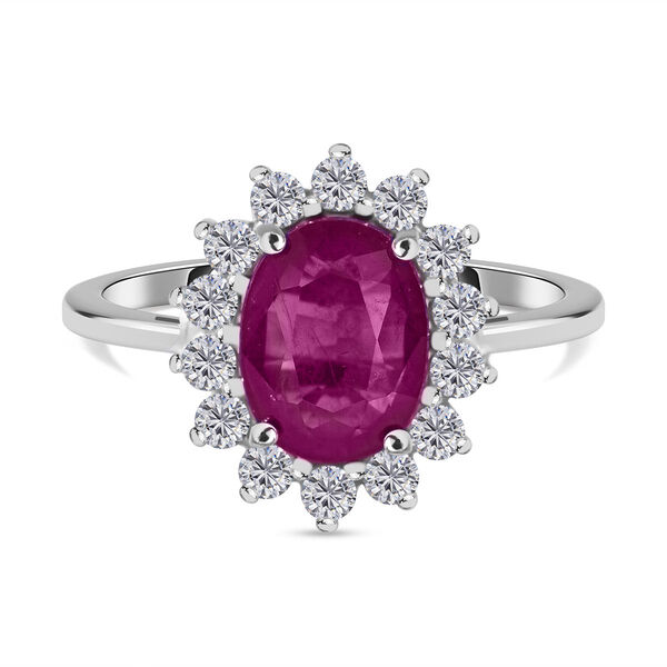 Afrikanischer Rubin (Fissure gefüllt), Weißer Zirkon Ring, 925 Silber rhodiniert (Größe 21.00) ca. 2.19 ct image number 0