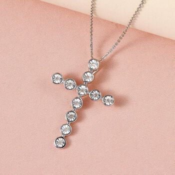 Wei&szlig;er Diamant Kreuz-Anh&auml;nger mit Kette, 925 Silber platiniert ca. 0.10 ct